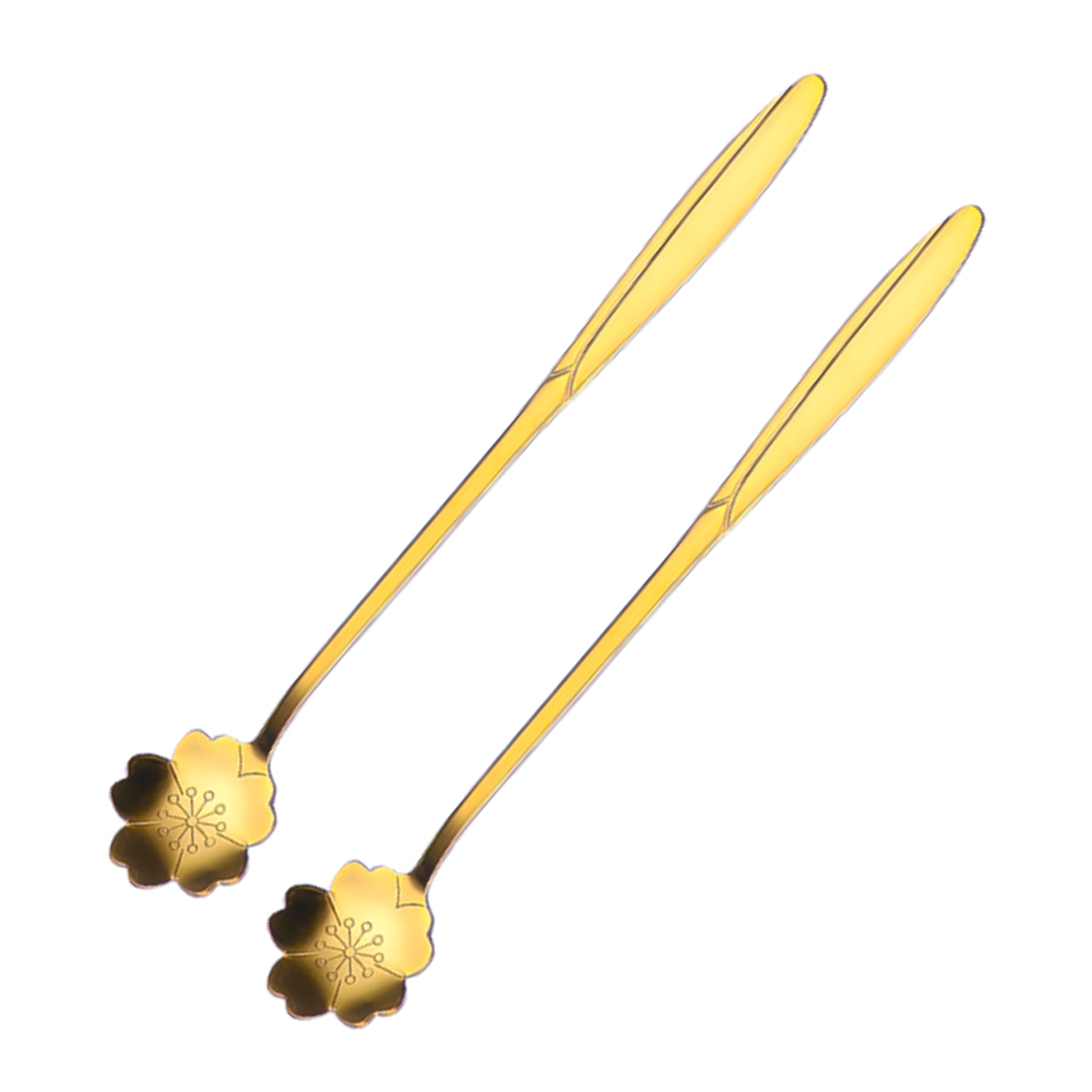 Sakura Flower Tea Spoons 7 Inches- Gold (2 Pack) HedeliE