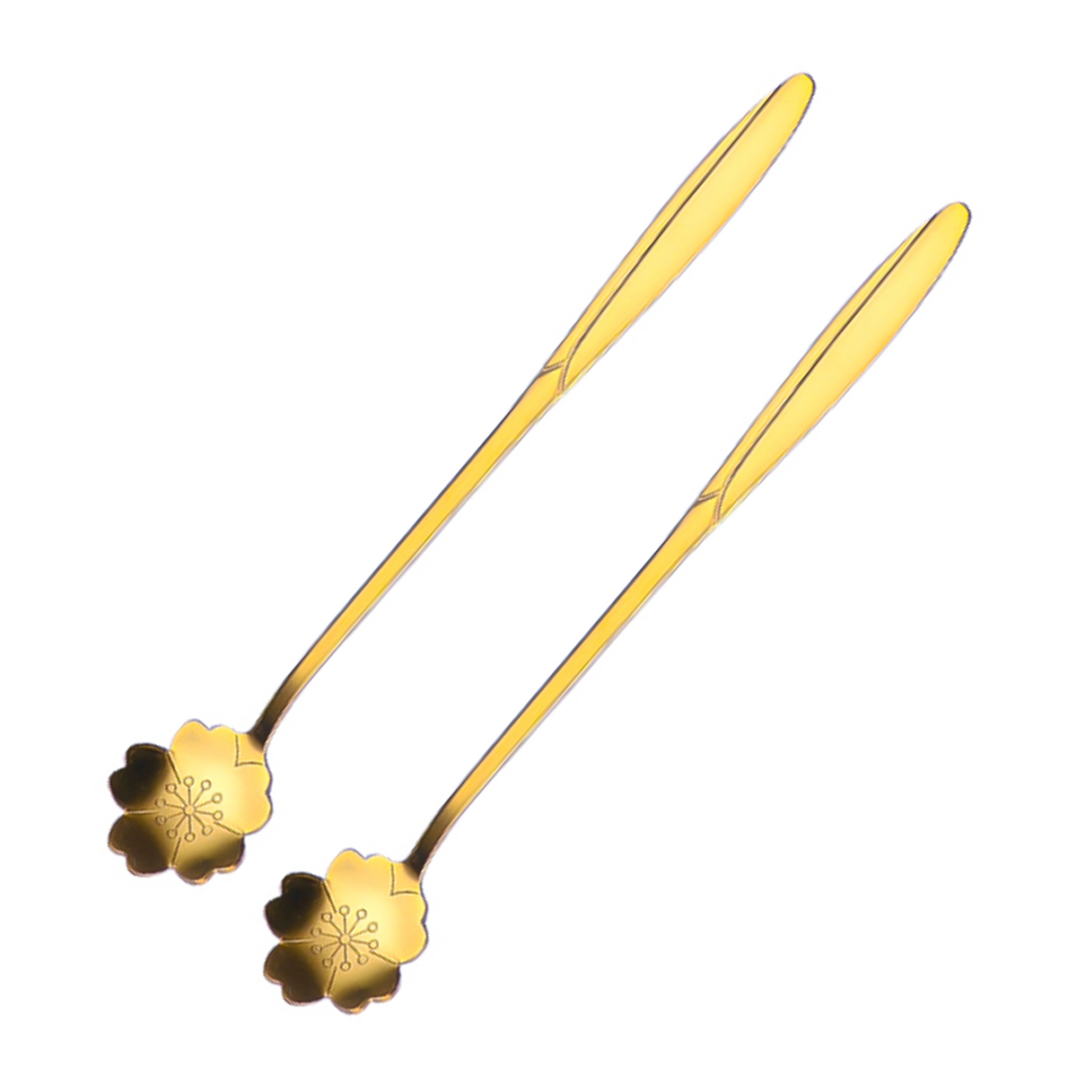 Sakura Flower Tea Spoons 7 Inches- Gold (2 Pack) HedeliE