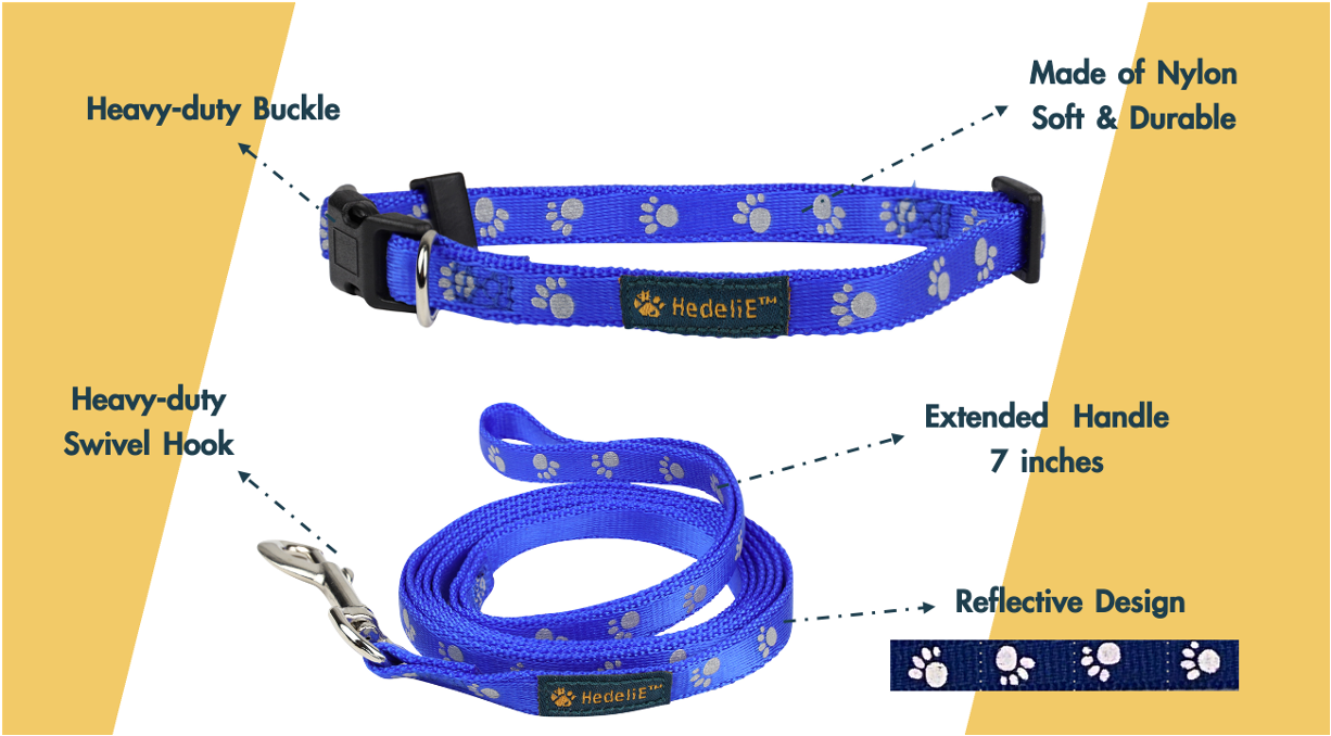 Reflective Nylon Collar and Leash Set for Puppies and Cats HedeliE